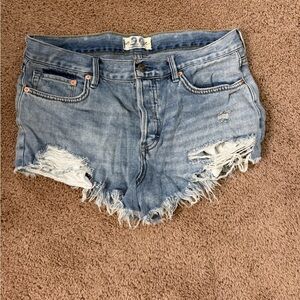 We The Free Blue Distressed Jean Shorts